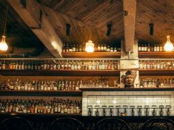 Back bar showing spirits bottles representing the growth of value-premium spirits