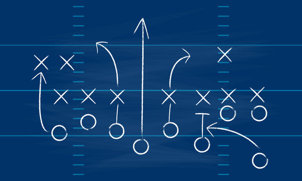 Xs and Os with arrow drawn on a sports field to signify a playbook in relation to the new brand building playbook in beverage alcohol