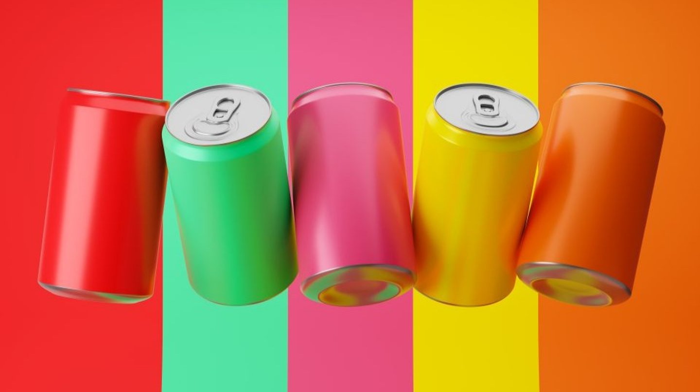 Multicolored cans on a multicolored background reflecting pricing trends and price pack architecture