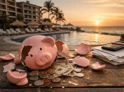 broken piggy bank on a vacation resort